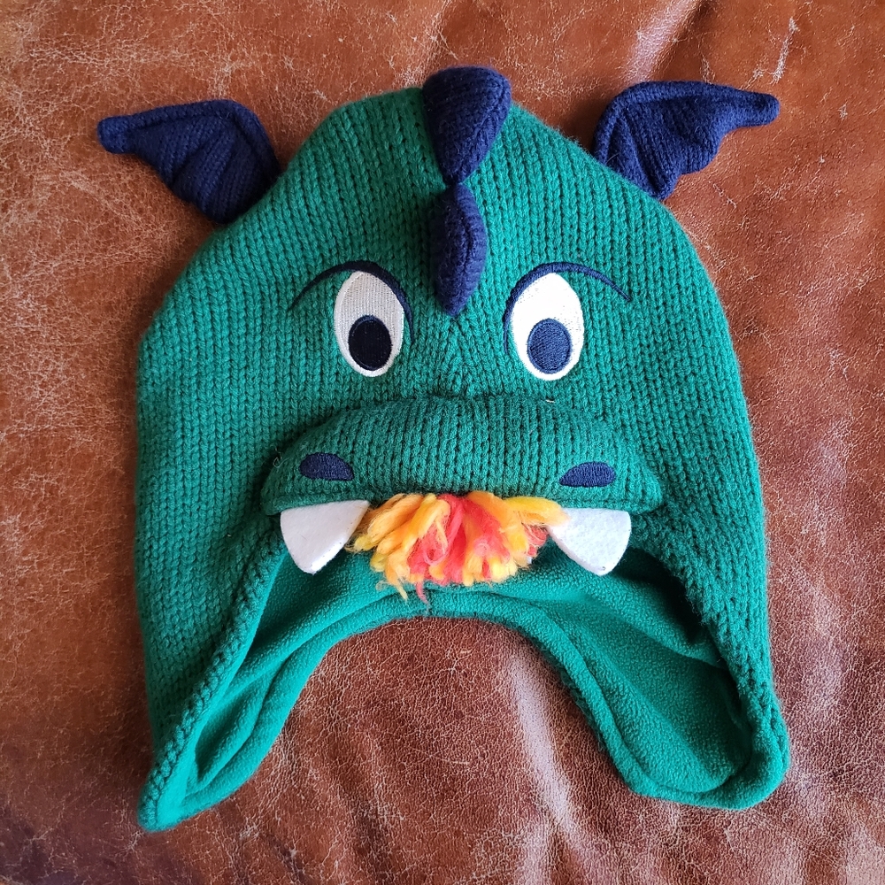 Gymboree Green Dragon Knit Hat with Blue Ears Size 4-7